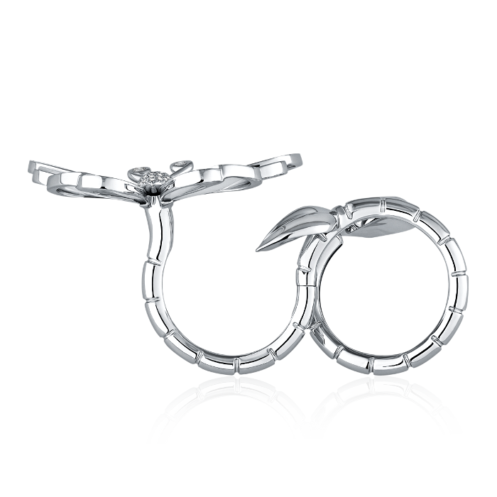 Кольцо в виде бабочки трансформер с перламутром, бриллиантами из белого золота 585 пробы, фото № 3