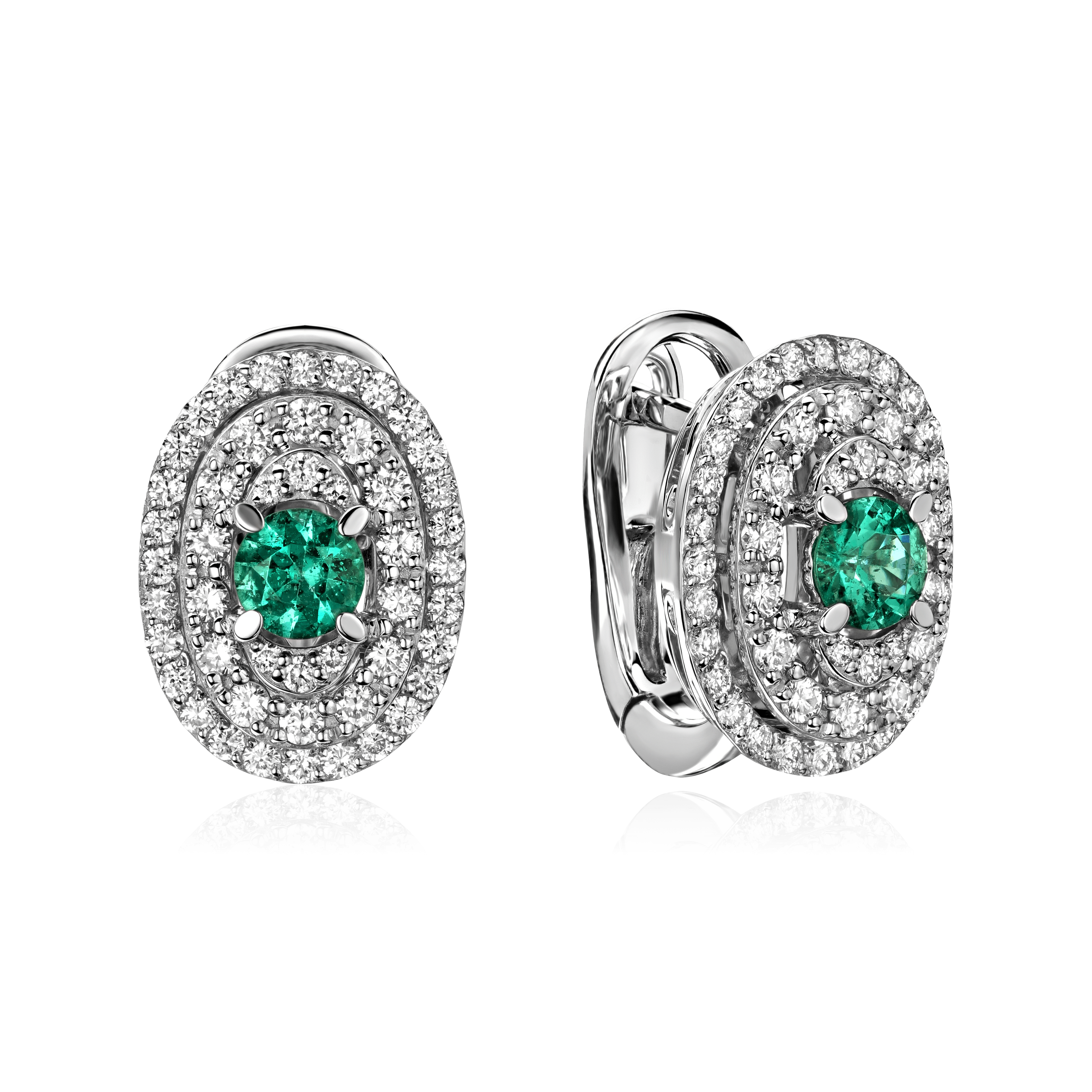 Серьги с изумрудом, бриллиантами из белого золота 585 пробы (арт. 90506)
