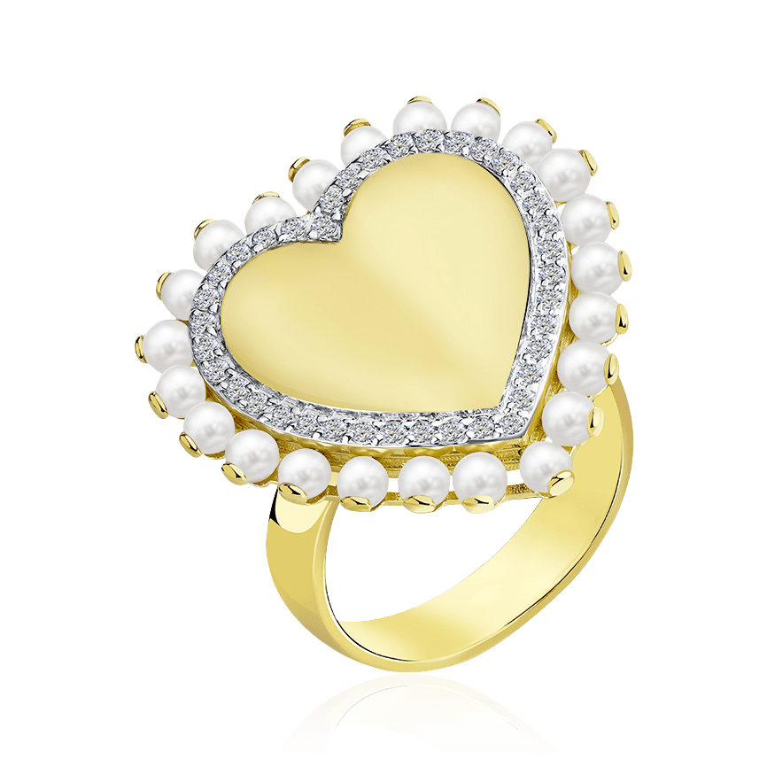 Кольцо с бриллиантами, жемчугом из желтого золота 585 пробы (арт. 104453)