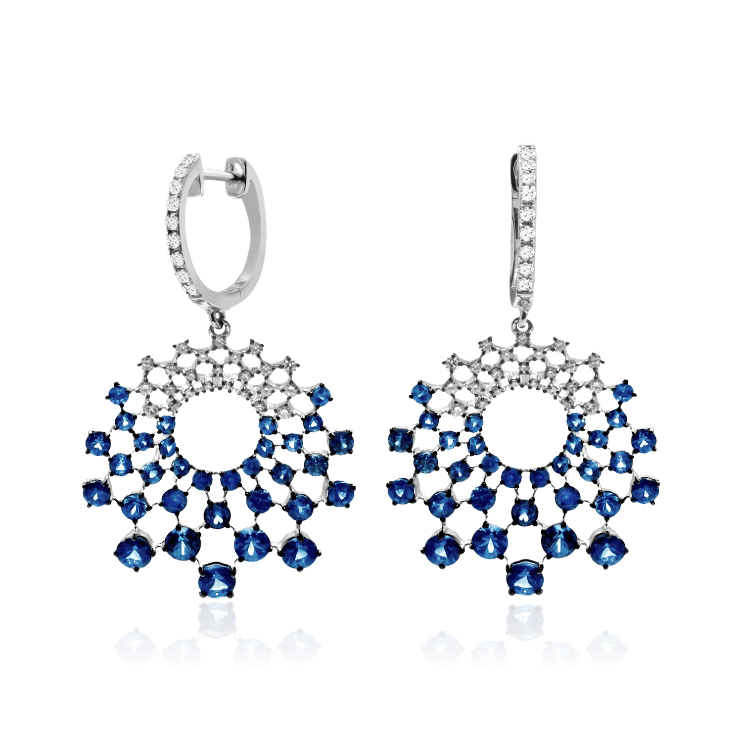 Серьги с сапфиром, бриллиантами из белого золота 585 пробы (арт. 96722)