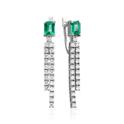 Серьги с изумрудом, бриллиантами из белого золота 750 пробы (арт. 39490)