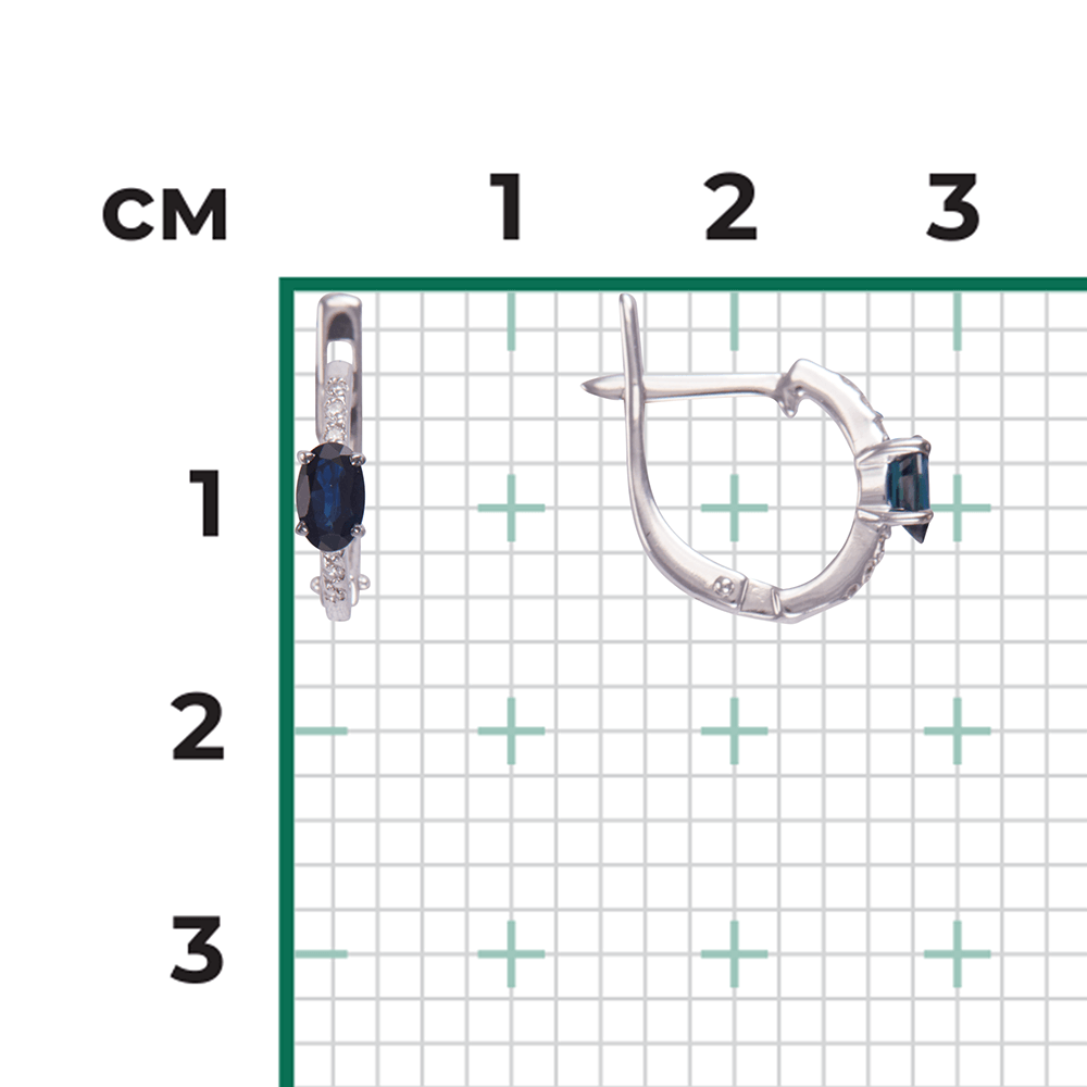 Серьги с сапфиром, бриллиантами из белого золота 585 пробы, фото № 3
