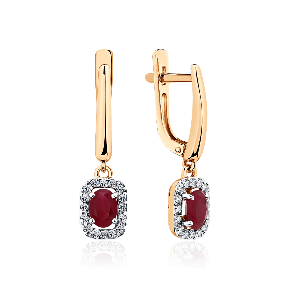 Серьги с рубином, бриллиантами из красного золота 585 пробы (арт. 111101)