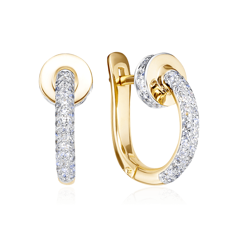 Серьги с бриллиантами из желтого золота 585 пробы, фото № 1