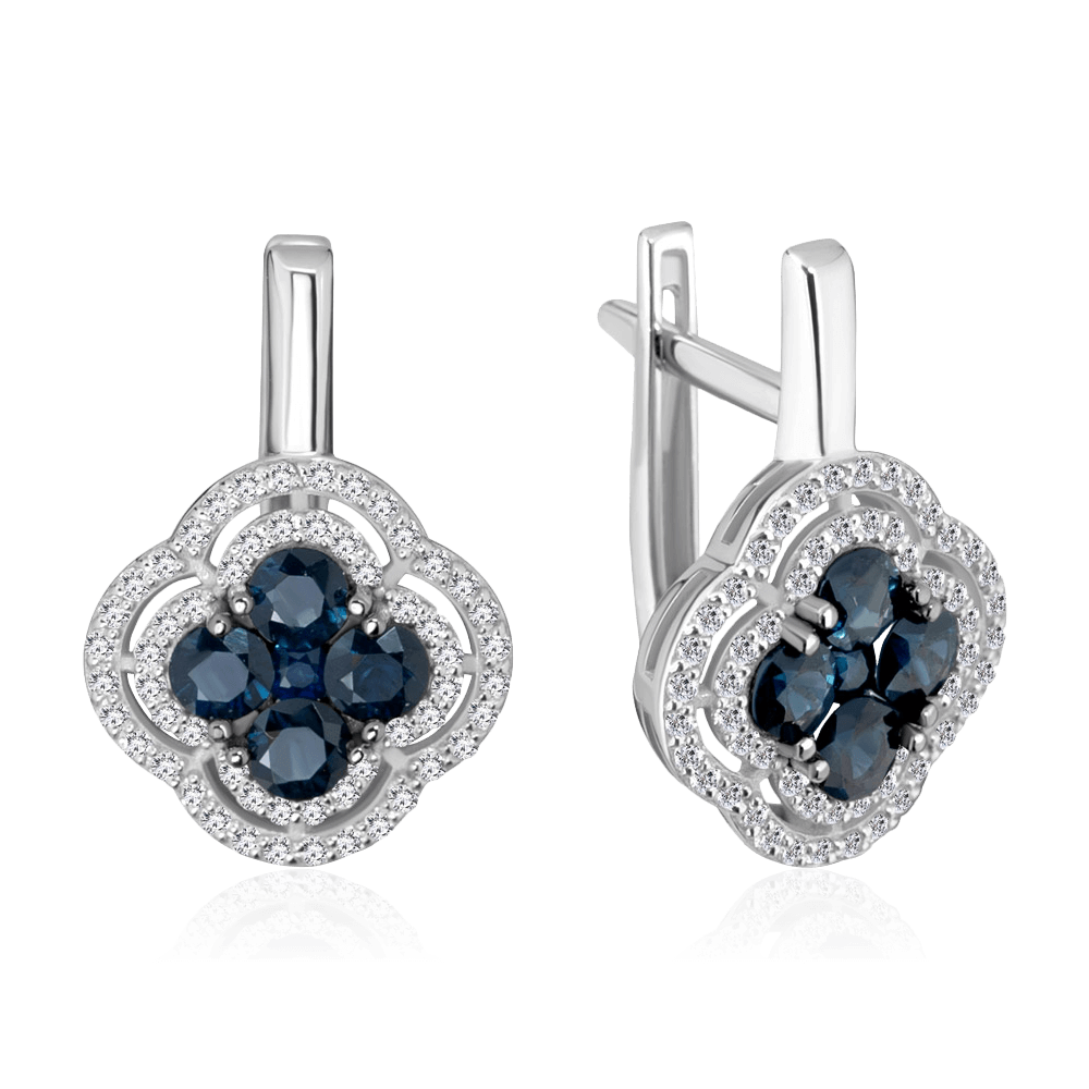 Серьги с сапфиром, бриллиантами из белого золота 585 пробы (арт. 124691)
