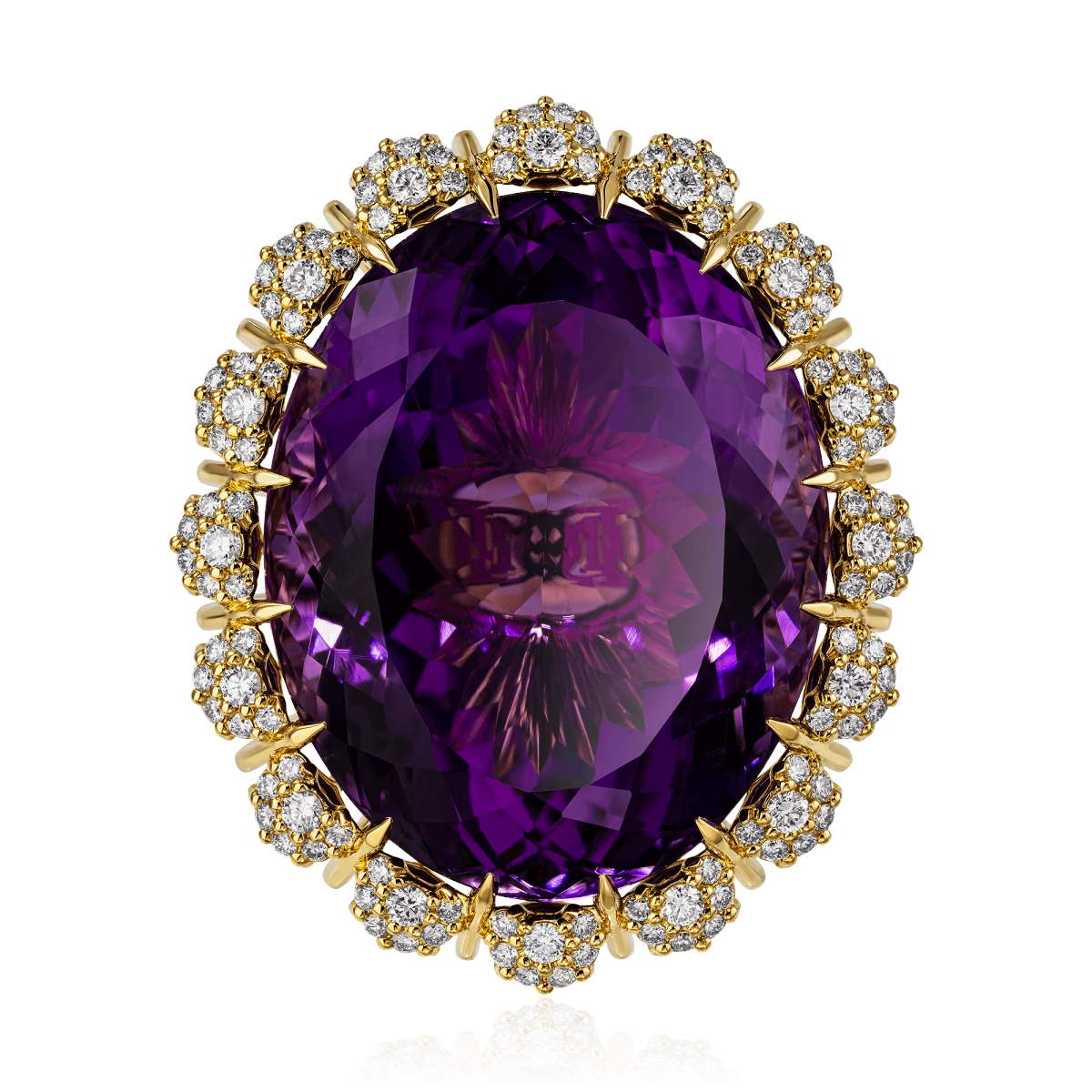Кольцо с аметистом, бриллиантами из желтого золота 750 пробы, фото № 2