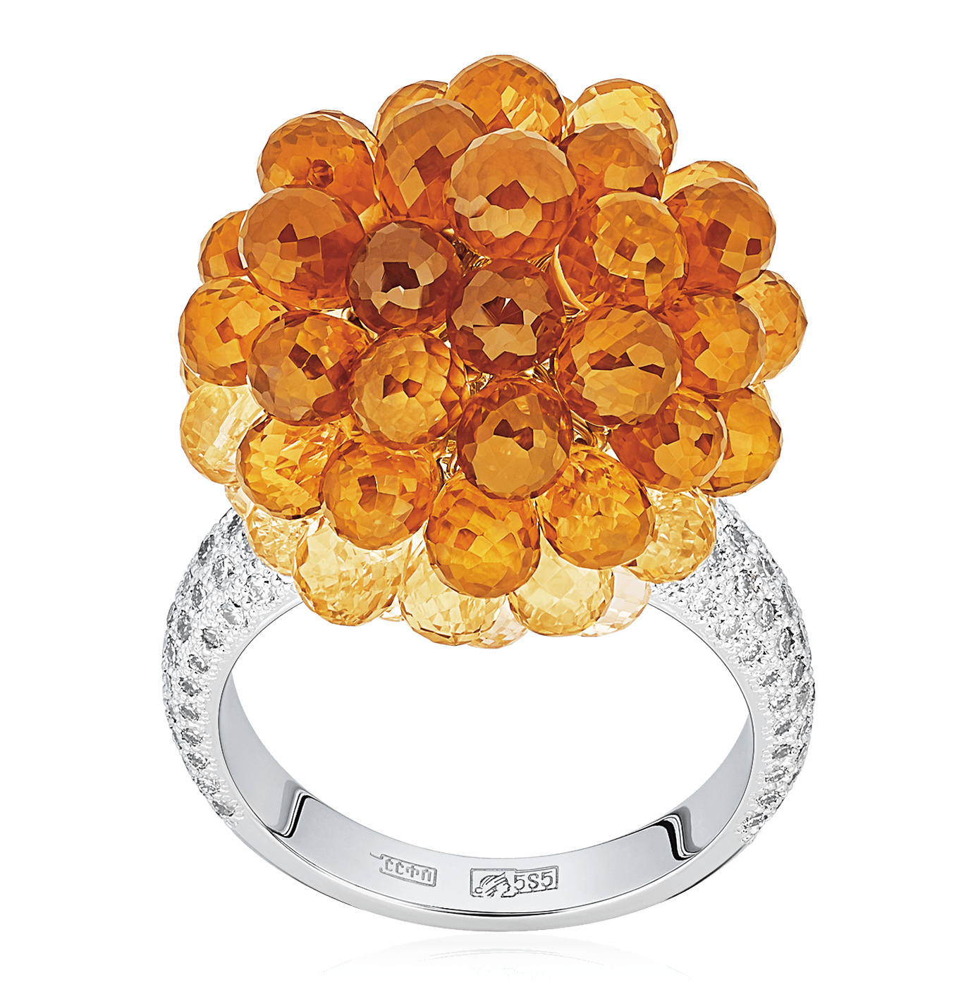 Кольцо с цитрином, бриллиантами из белого золота 585 пробы (арт. 72206)