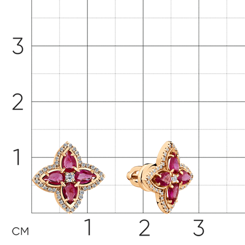 Серьги с рубином, бриллиантами из красного золота 585 пробы, фото № 2