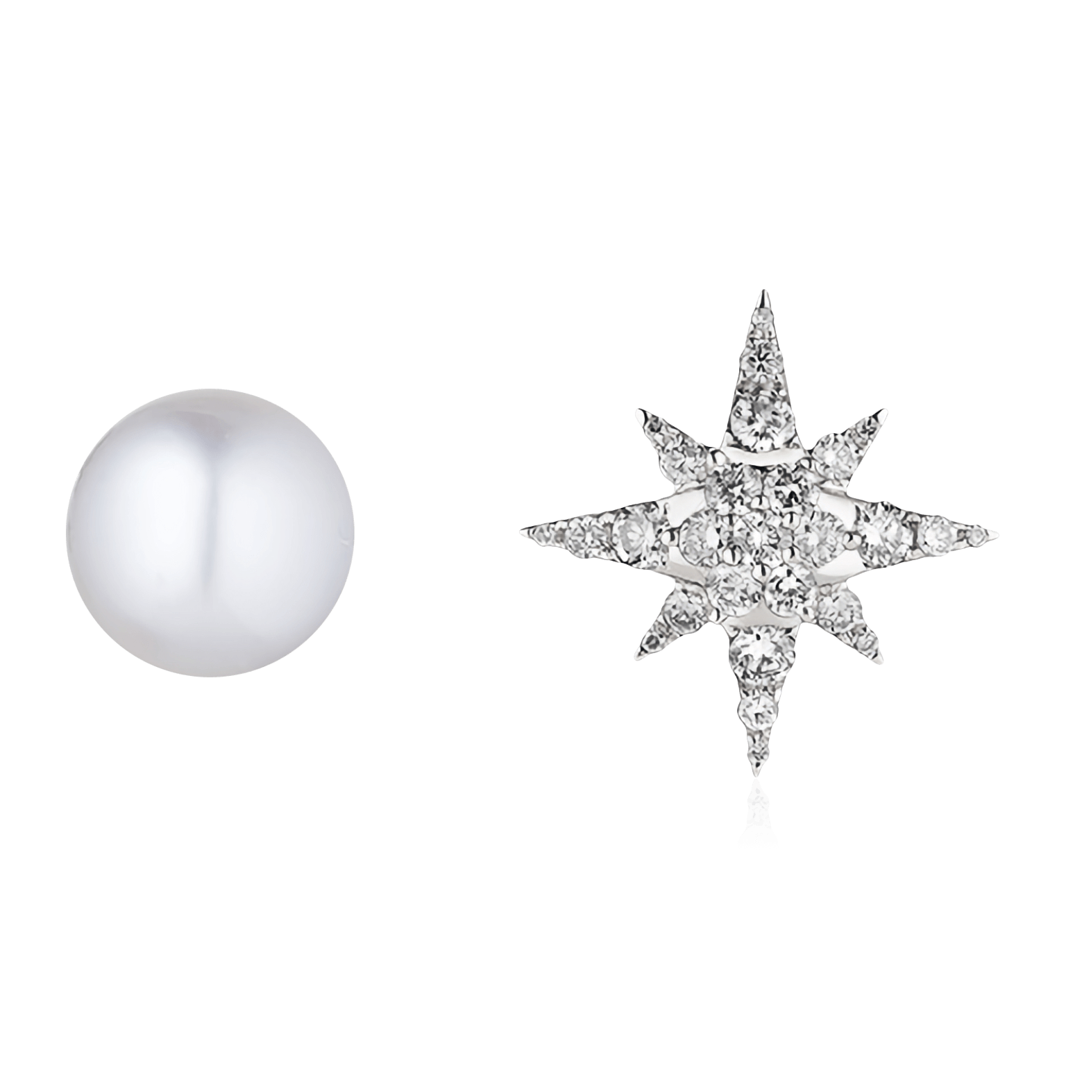 Серьги звезды с бриллиантами, жемчугом из белого золота 750 пробы (арт. 92716)