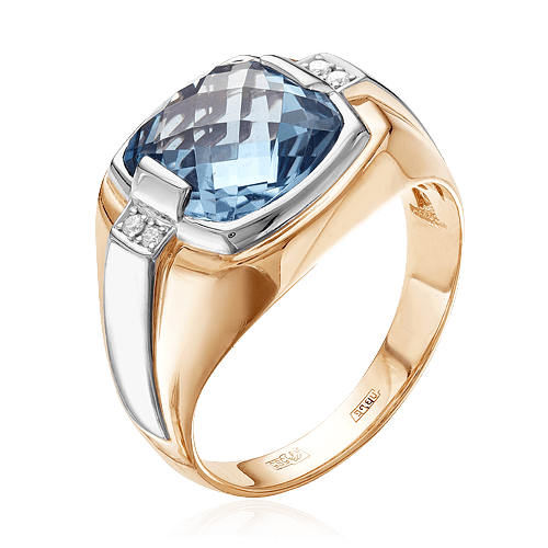 Мужское кольцо с топазом, бриллиантами из комбинированного золота 585 проб, фото № 1