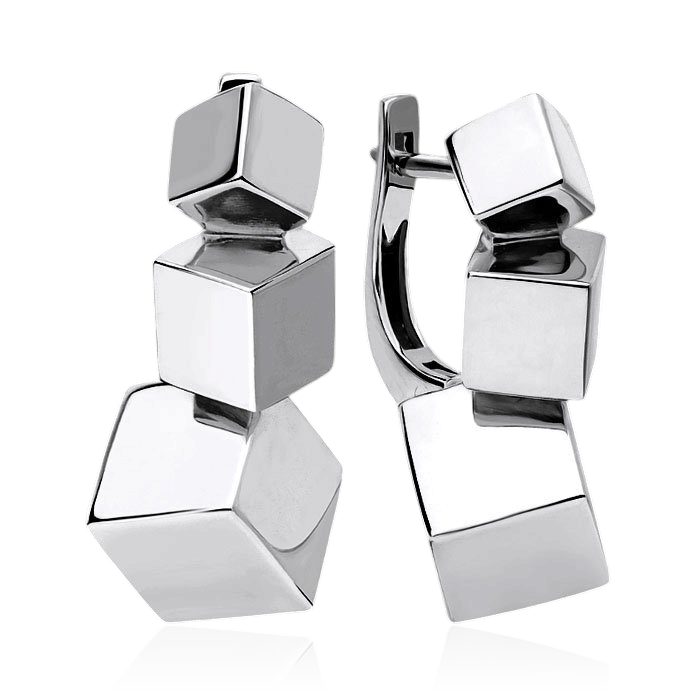 Геометрические серьги Cube из белого золота 585 пробы (арт. 44962)