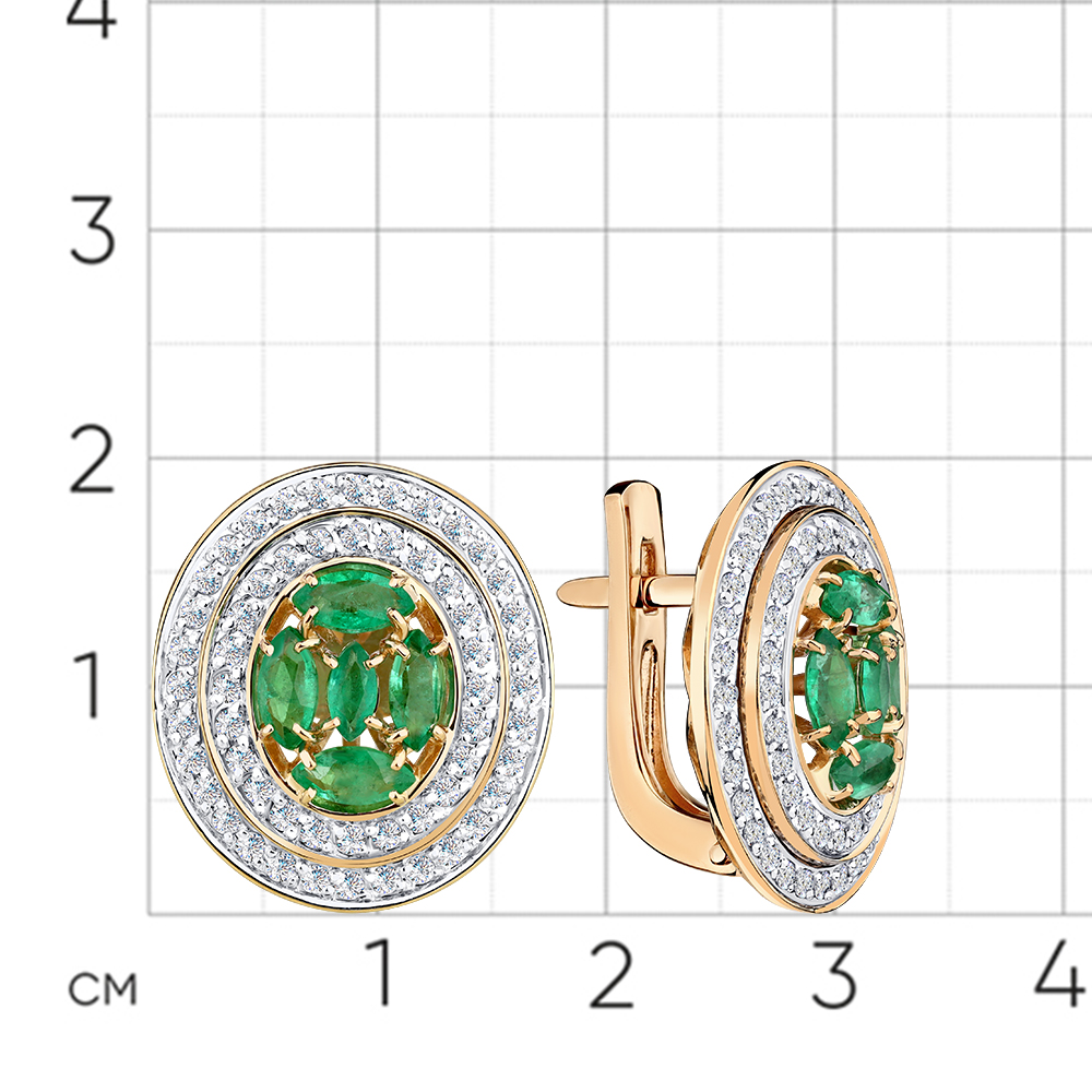Серьги с бриллиантами, изумрудом из красного золота 585 пробы, фото № 2