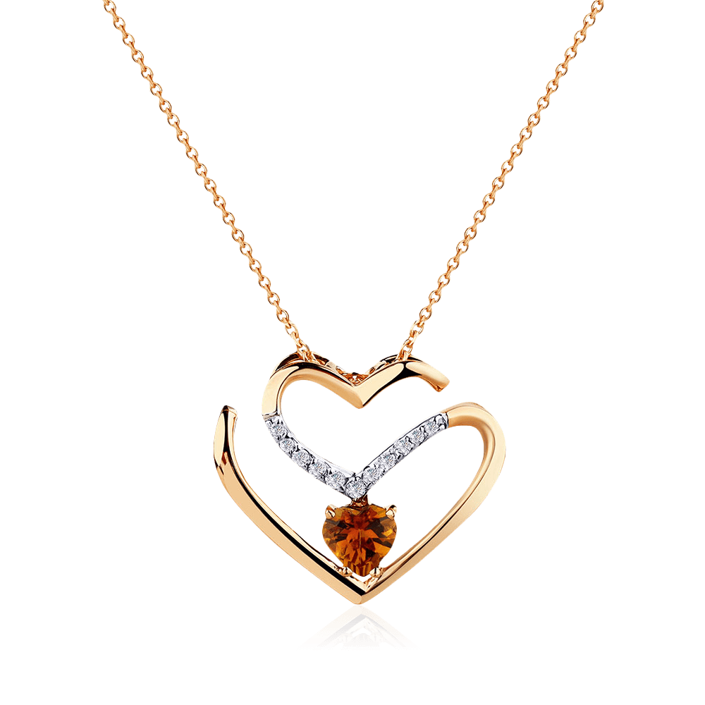 Колье огранки сердце с турмалином, бриллиантами из красного золота 585 пробы (арт. 98367)