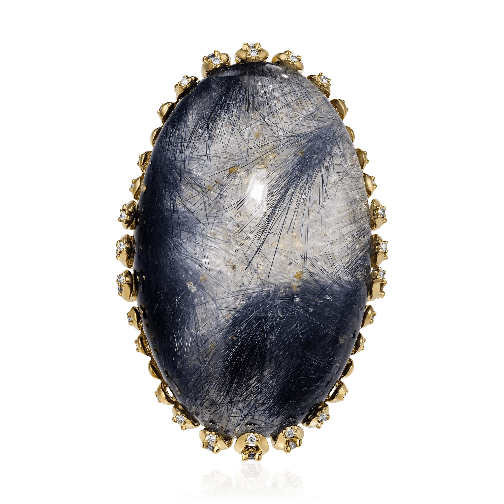Кольцо с дюмортьеритом, бриллиантами из желтого золота 750 пробы, фото № 2