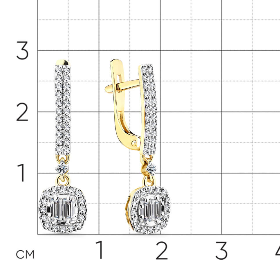 Серьги с бриллиантами из желтого золота 585 пробы, фото № 2