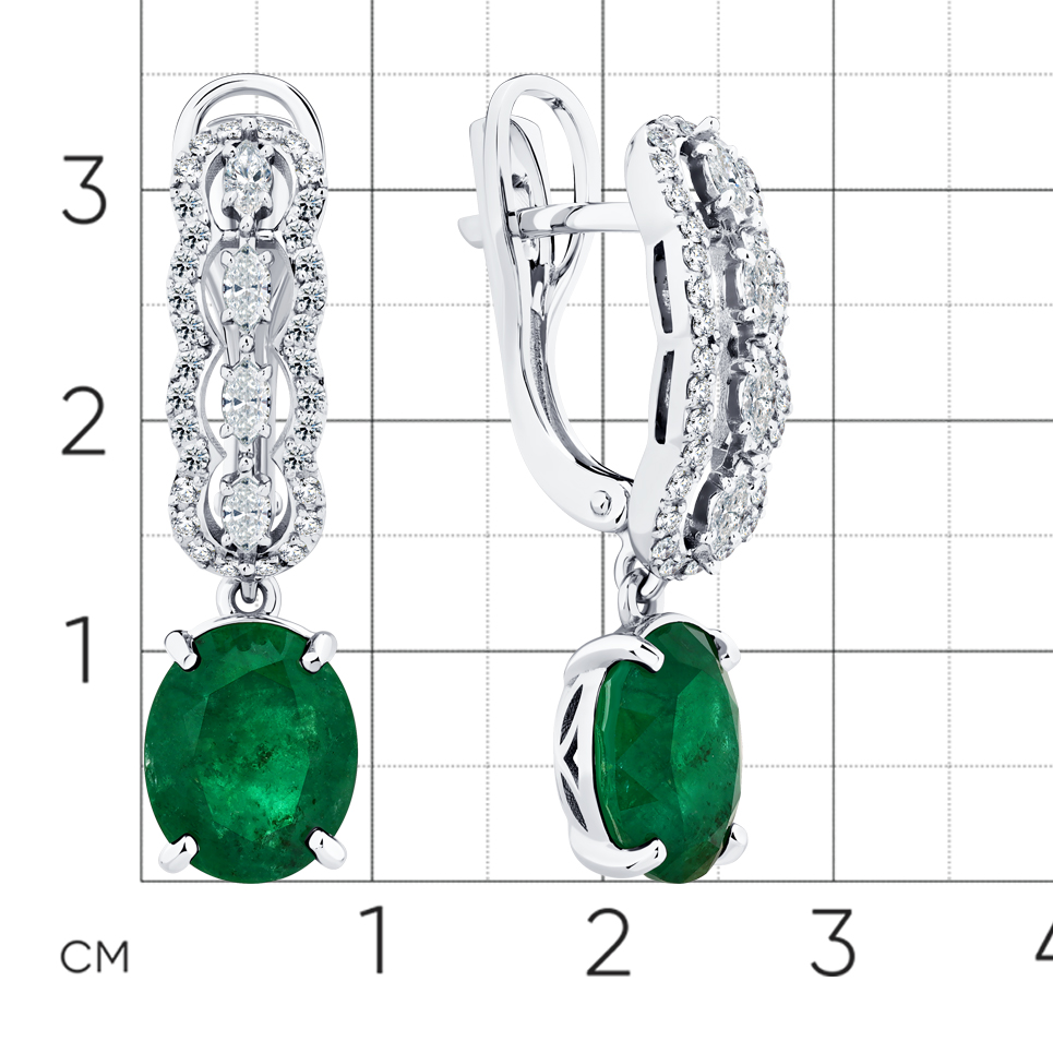 Серьги с изумрудом, бриллиантами из белого золота 585 пробы, фото № 2