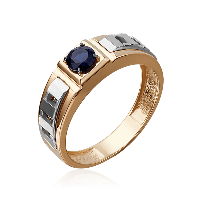 Мужское кольцо с сапфиром из комбинированного золота 585 пробы, фото № 1