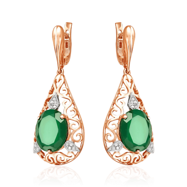 Серьги с ониксом, бриллиантами из красного золота 585 пробы (арт. 79833)