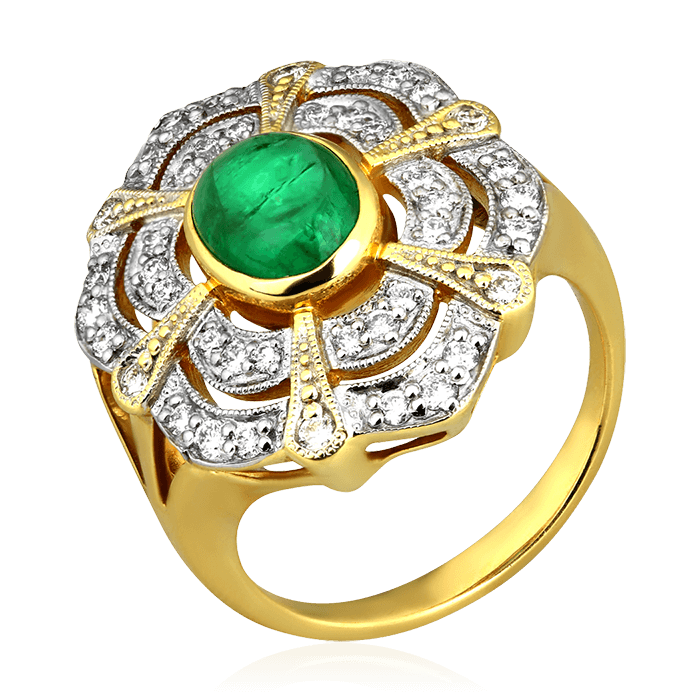 Кольцо с изумрудом, бриллиантами из желтого золота 750 пробы (арт. 76553)