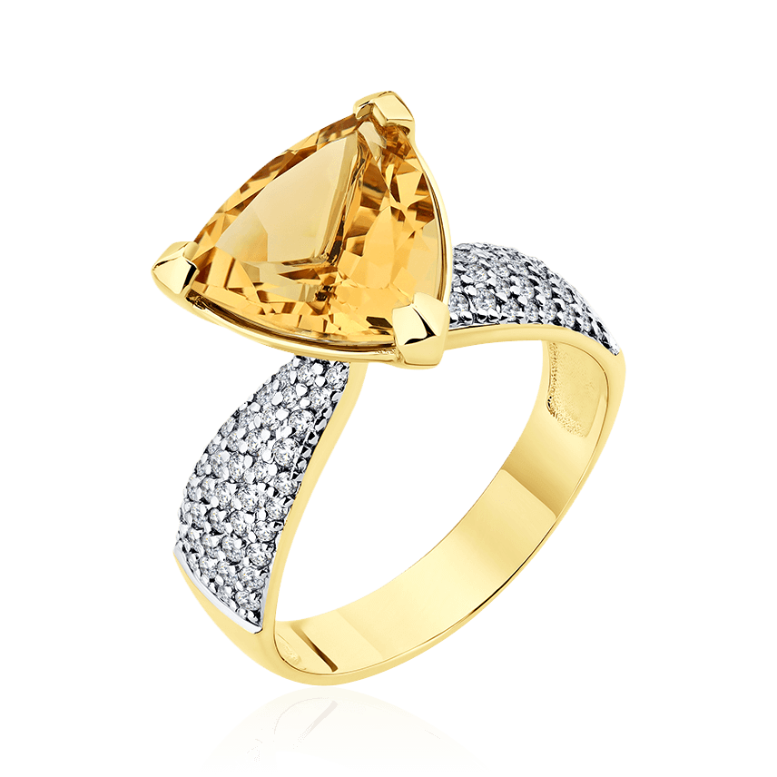 Кольцо с бериллом, бриллиантами из желтого золота 585 пробы (арт. 103374)