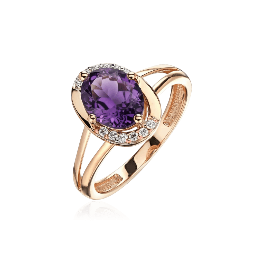 Кольцо с аметистом, фианитом из красного золота 585 пробы (арт. 129339)