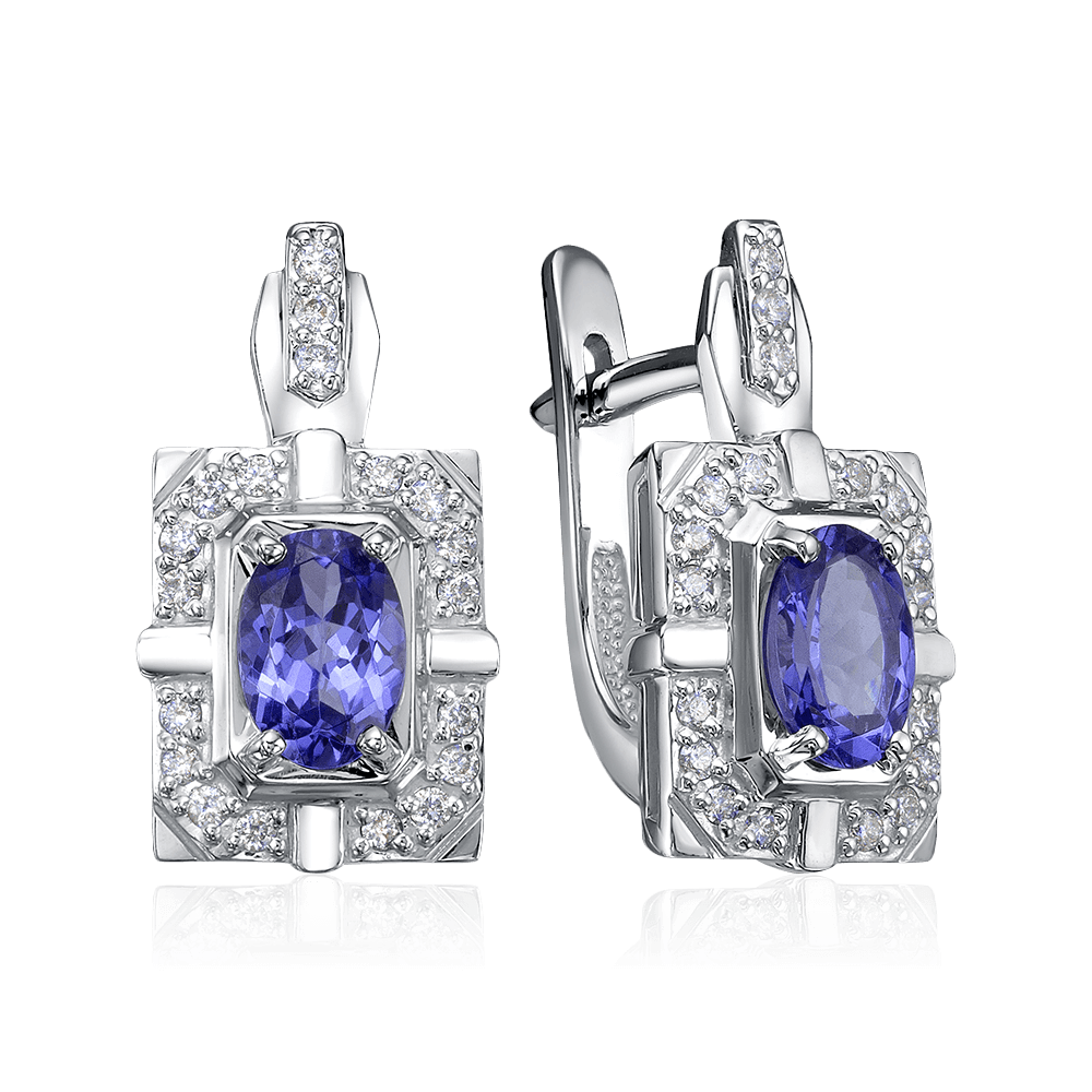 Серьги с танзанитом, бриллиантами из белого золота 585 пробы (арт. 124148)