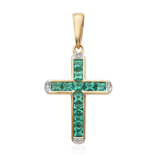 Крест с бриллиантами, изумрудом из красного золота 585 пробы (арт. 56401)