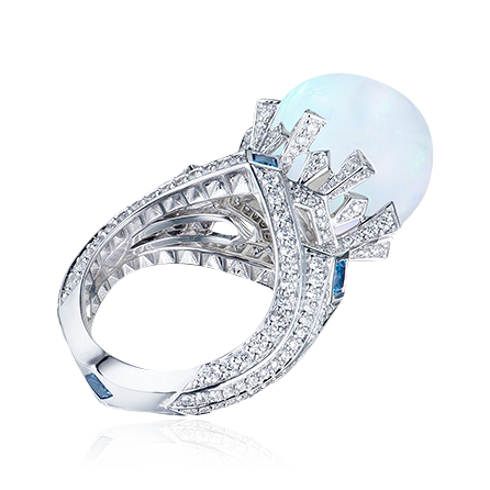 Кольцо с опалом, бриллиантами из белого золота 750 пробы, фото № 2