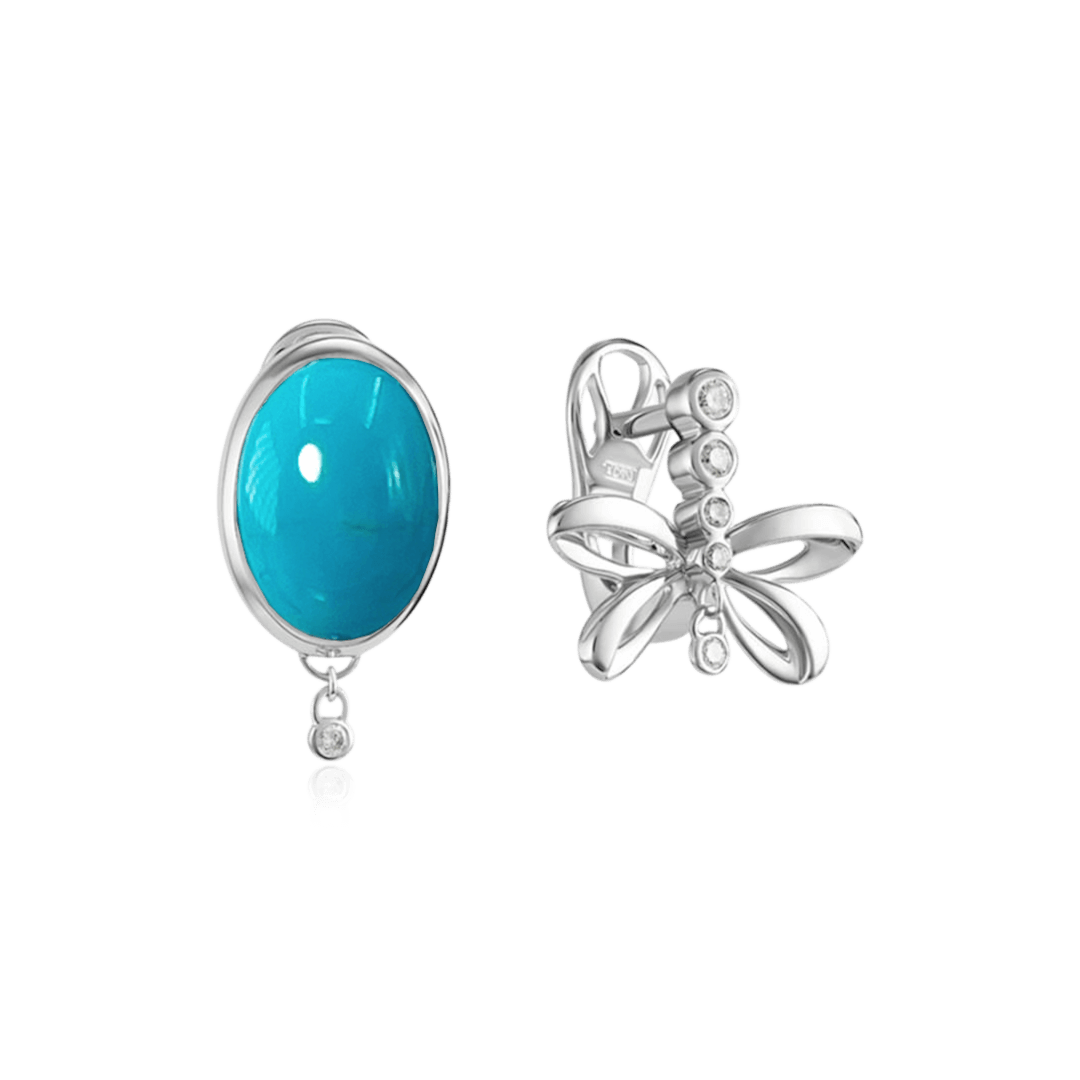 Серьги с бирюзой, бриллиантами из белого золота 585 пробы (арт. 126463)
