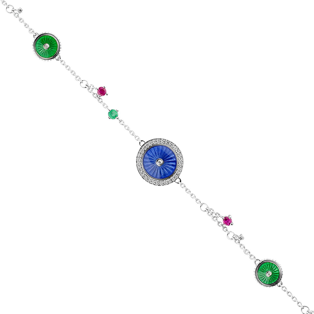 Браслет с рубином, изумрудом , бриллиантами из белого золота 585 пробы, фото № 2