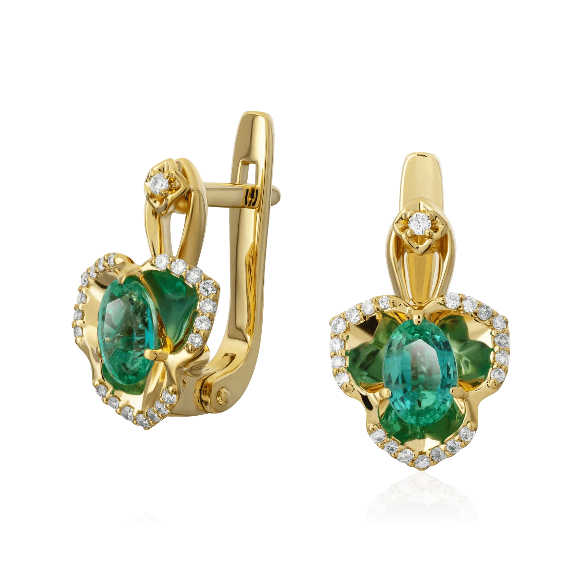 Серьги с изумрудом, бриллиантами из желтого золота 750 пробы, фото № 1