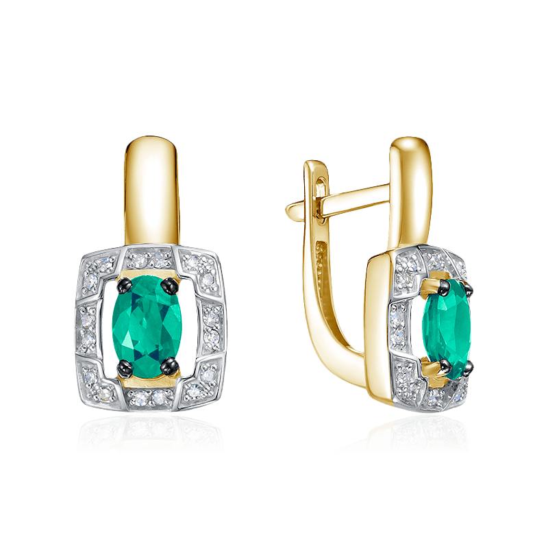 Серьги с бриллиантами, изумрудом из желтого золота 585 пробы, фото № 1