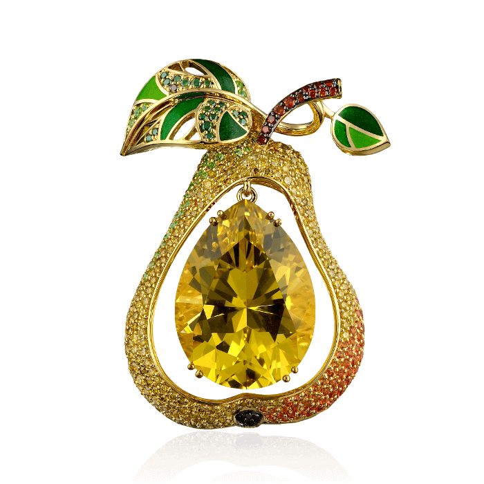 Кулон Груша с цветными камнями и бриллиантами в желтом золоте 585 пробы (арт. 28025)