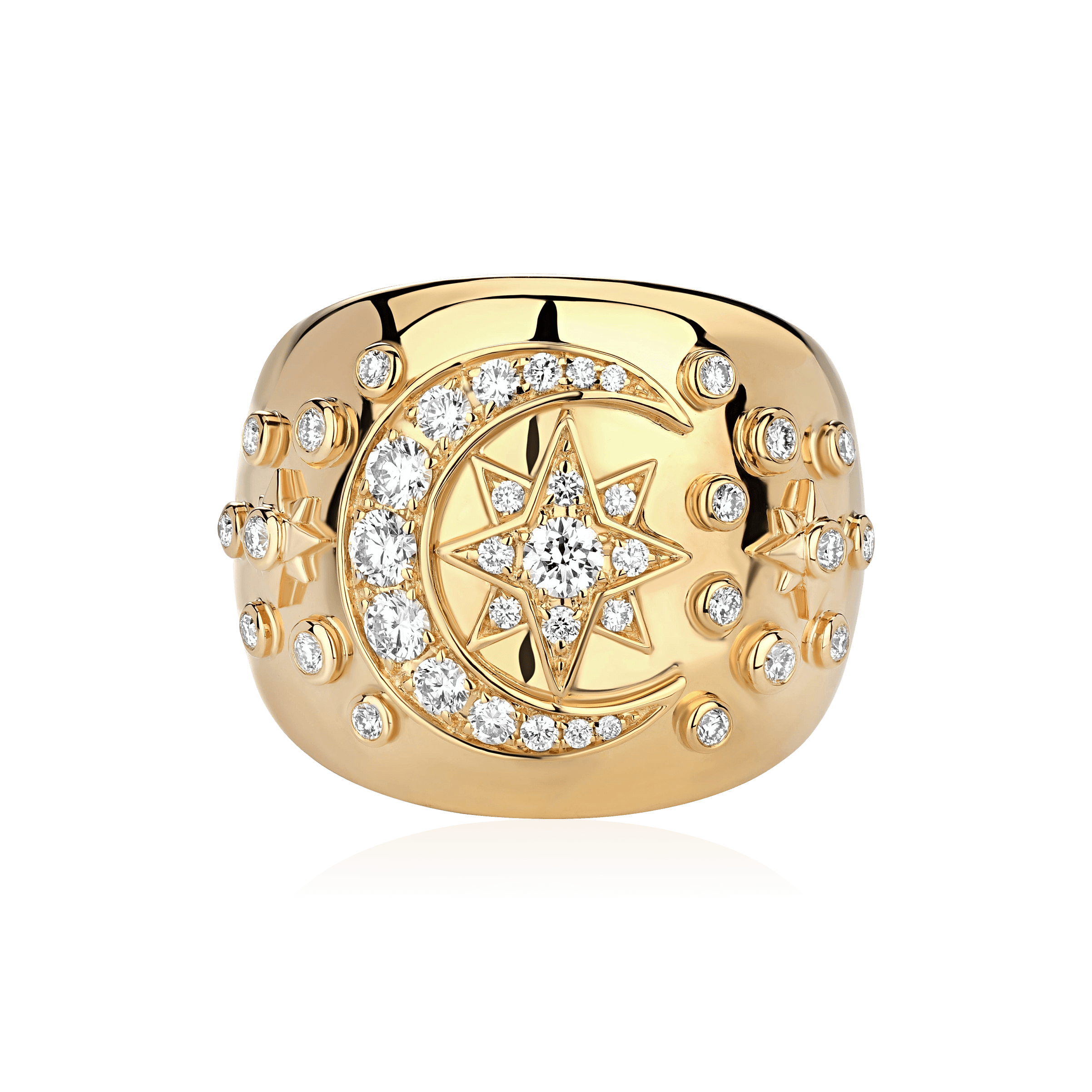 Кольцо Звезда с бриллиантами из желтого золота 750 пробы, фото № 2