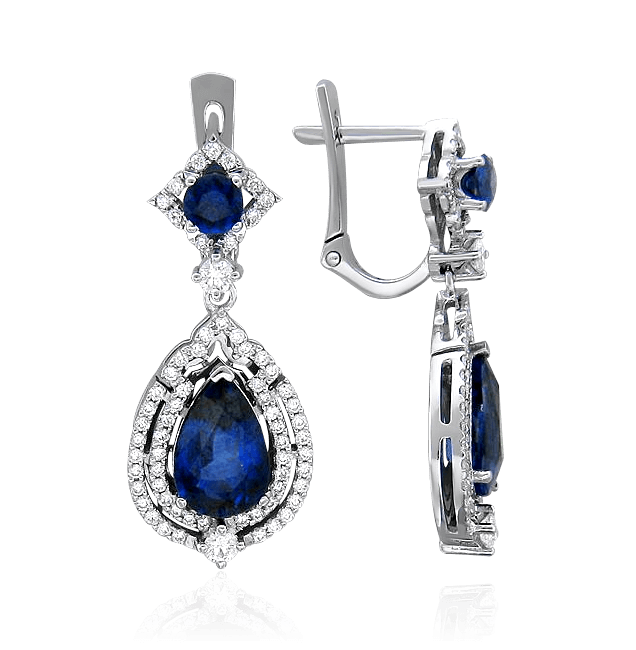 

Серьги с сапфиром, бриллиантами из белого золота 750 пробы