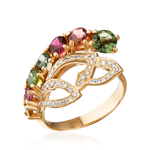 Кольцо с турмалином, бриллиантами из красного золота 585 пробы, фото № 1