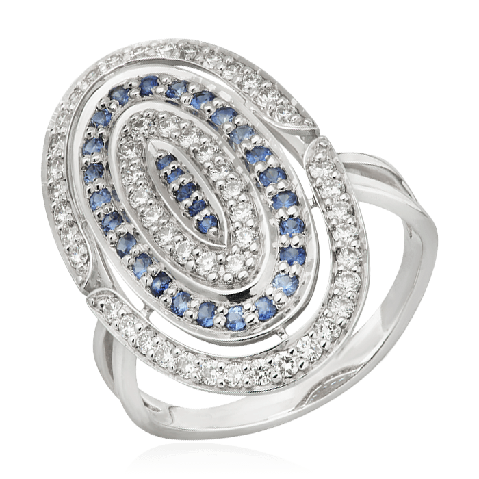 Кольцо с сапфиром, бриллиантами из белого золота 750 пробы, фото № 1