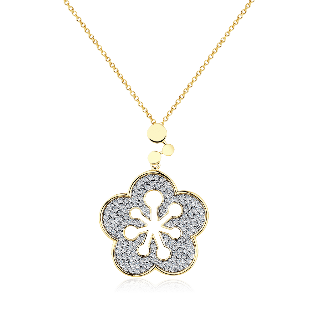 Колье в виде цветка с бриллиантами из желтого золота 585 пробы (арт. 92793)