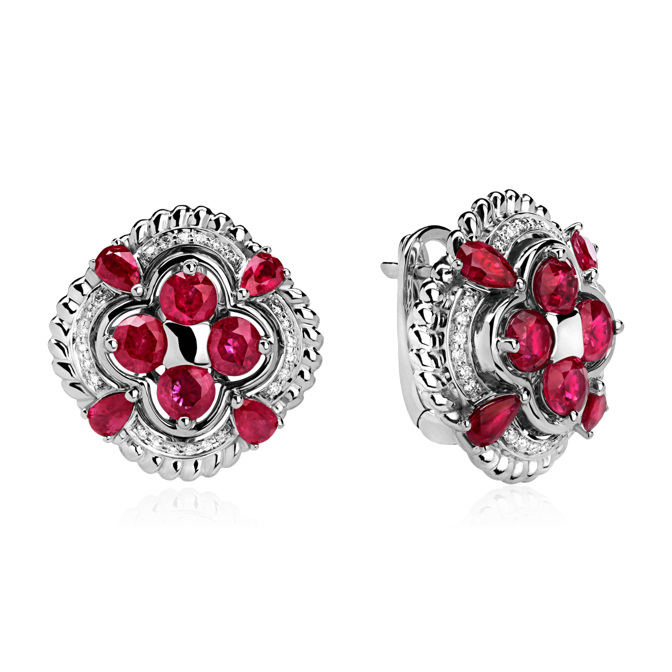 Серьги с рубином, бриллиантами из белого золота 585 пробы (арт. 88721)