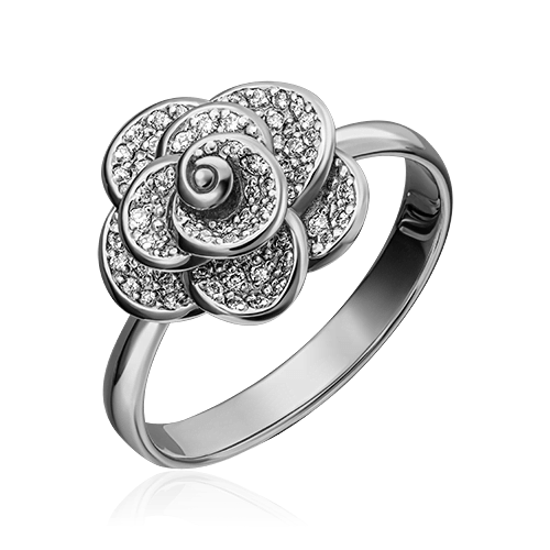 Кольцо в виде цветка с бриллиантами из белого золота 585, фото № 1