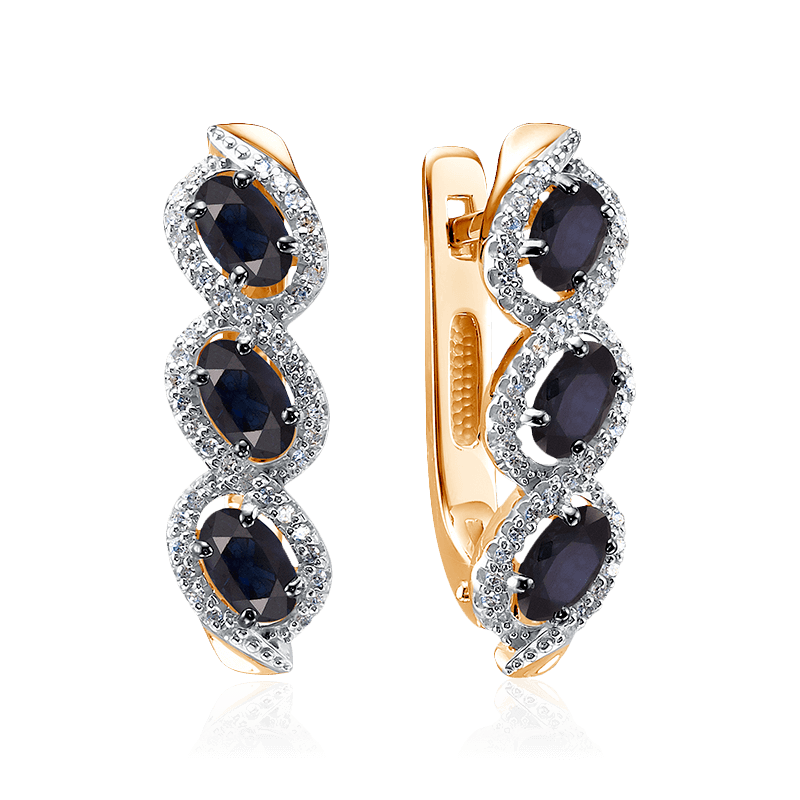 Серьги с сапфиром, бриллиантами из красного золота 585 пробы (арт. 122741)