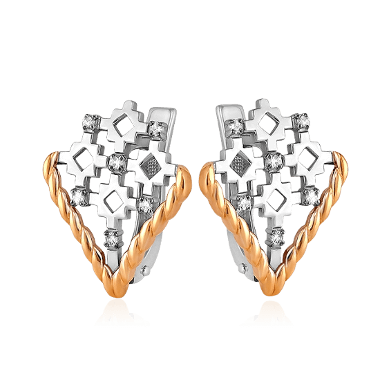 Серьги с бриллиантами из белого и желтого золота 585 пробы (арт. 44386)