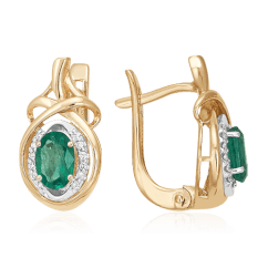 Серьги с бриллиантами, изумрудом из красного золота 585 пробы (арт. 53512)