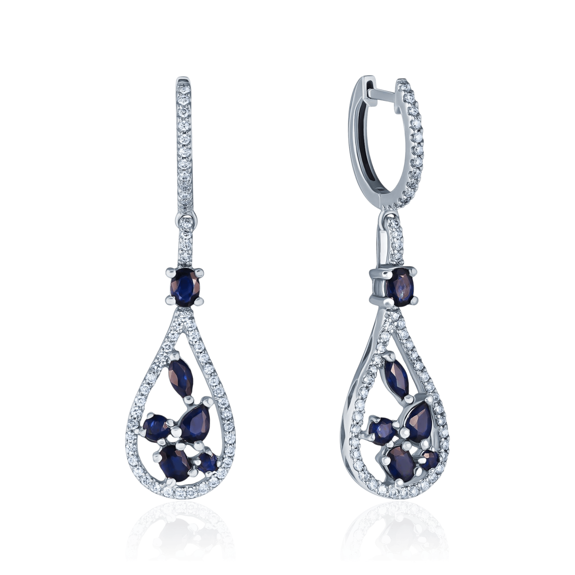 Серьги с сапфиром, бриллиантами из белого золота 585 пробы (арт. 133565)