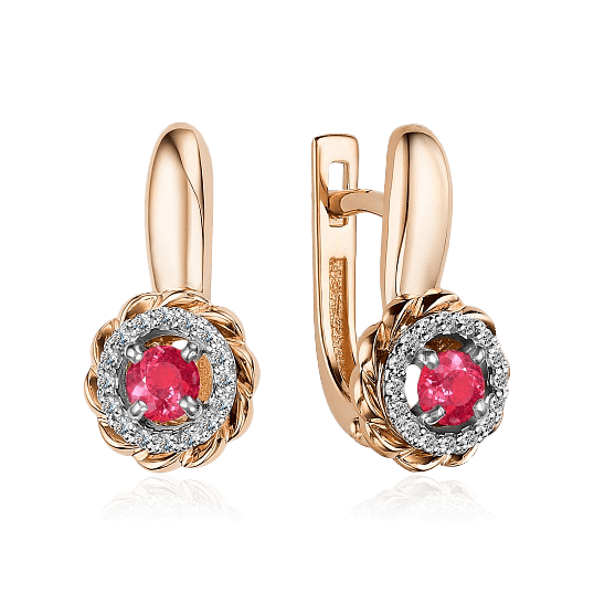 Серьги с рубином, бриллиантами из красного золота 585 пробы (арт. 82062)