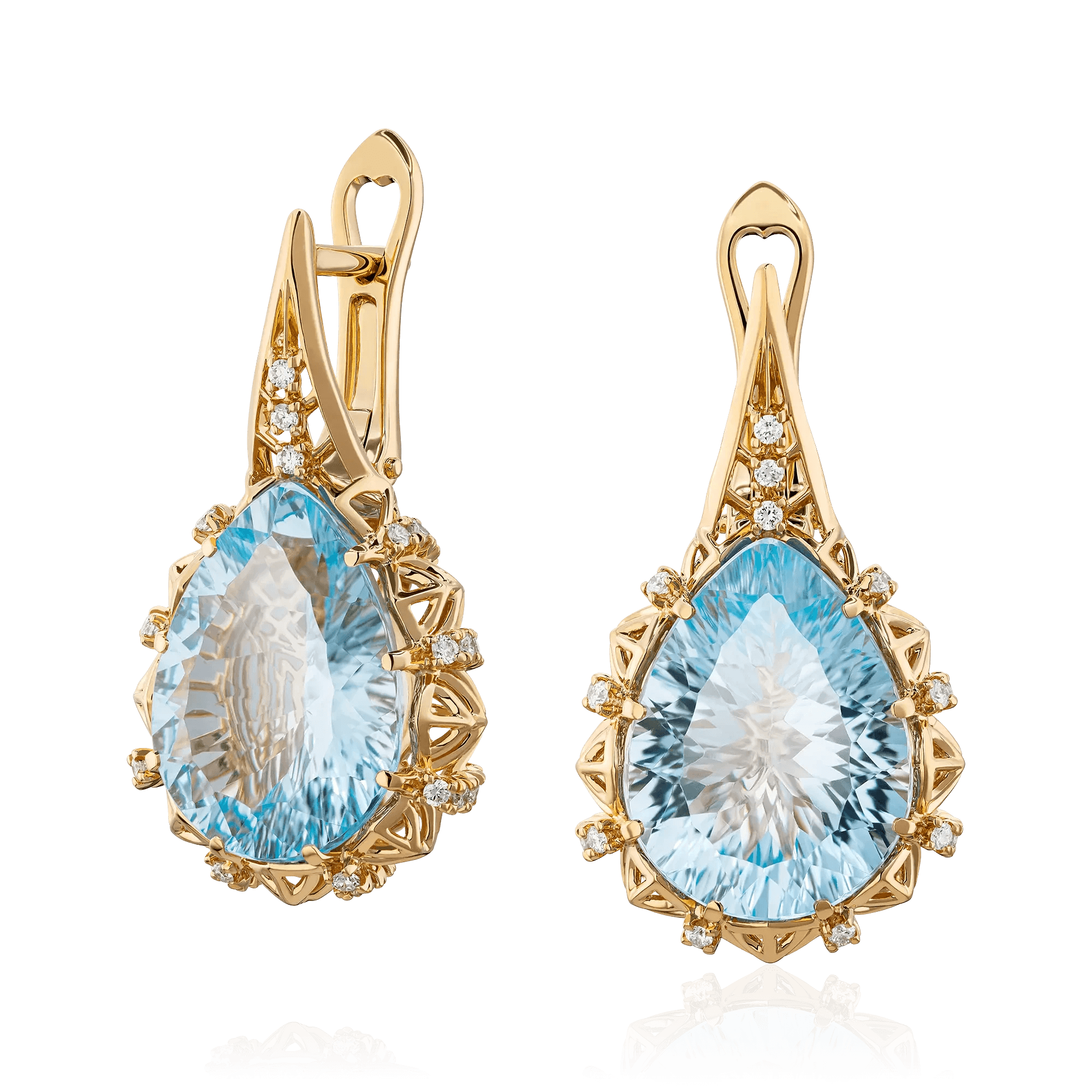 Серьги с топазом, бриллиантами из желтого золота 750 пробы (арт. 130399)