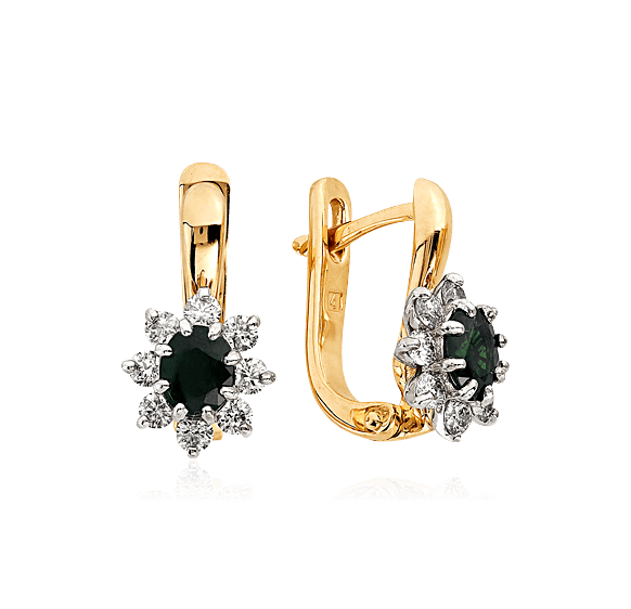 Серьги с изумрудом, бриллиантами из красного золота 585 пробы (арт. 31239)