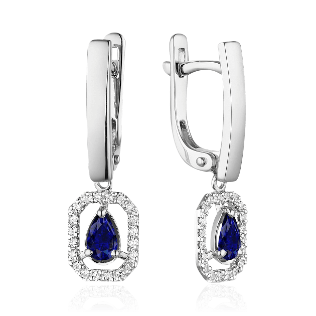 Серьги с сапфиром, бриллиантами из белого золота 585 пробы (арт. 73772)