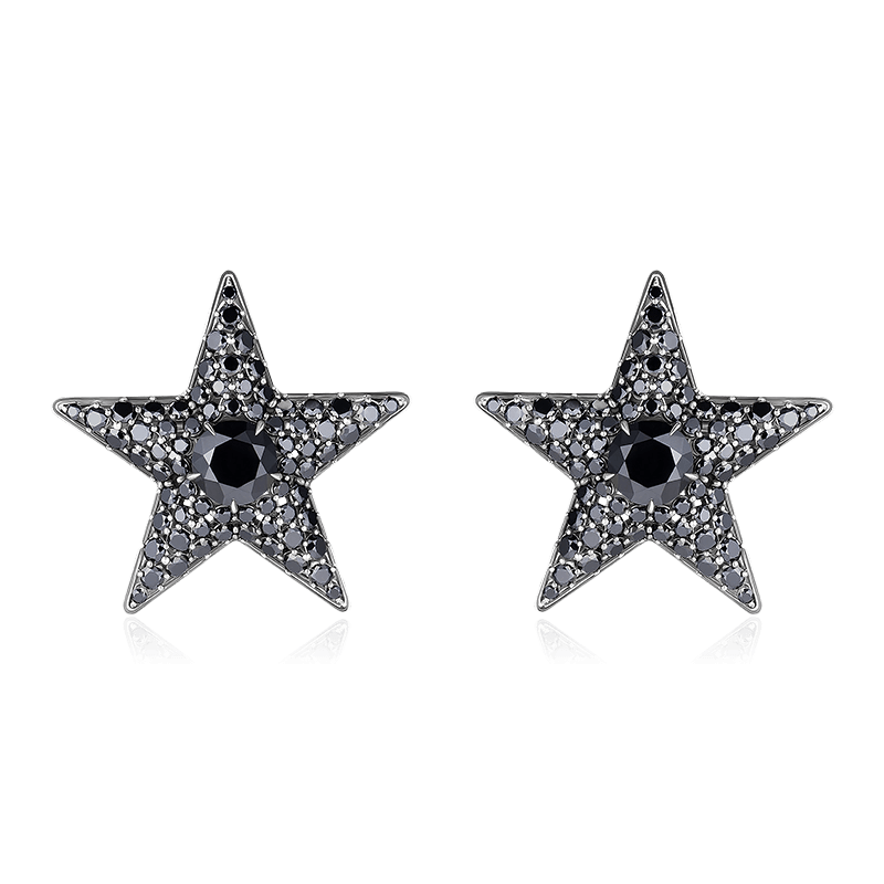Серьги звезды с черными бриллиантами из черного золота 750 пробы (арт. 98091)