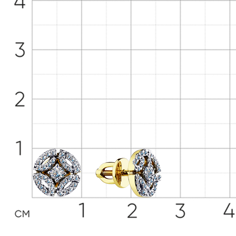 Серьги с бриллиантами из желтого золота 585 пробы, фото № 2